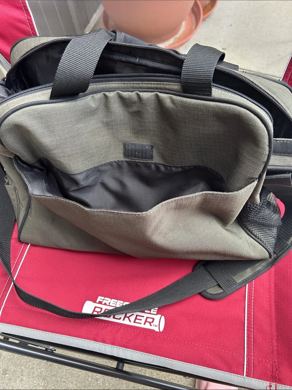 Eddie Bauer Olive and Tan Baby Changing Bag with Black Mat